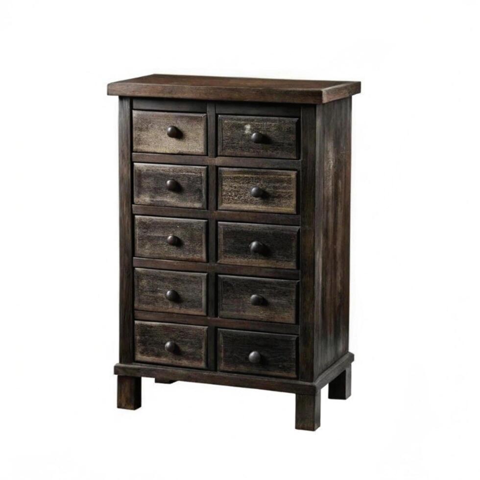 Rustic Dark Wood Multi Drawer Storage Cabinet with Twelve Small Drawers photo