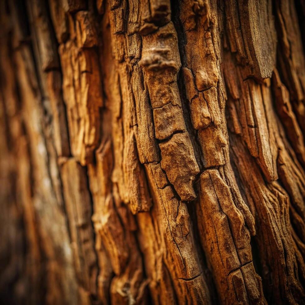 Close Up of Deeply Textured Brown Tree Bark Showing Vertical and Horizontal Cracks and Fissures photo