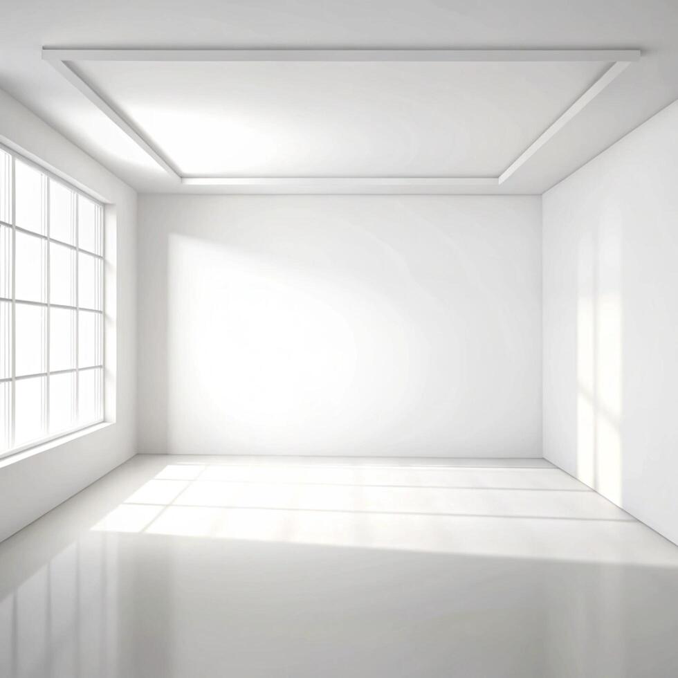 Bright White Room with Large Window and Minimalist Design Features photo
