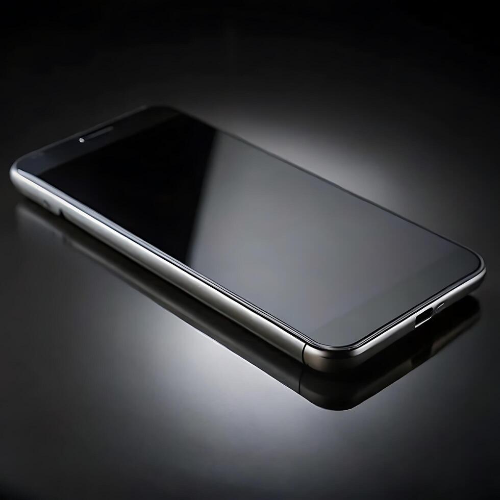 Sleek Modern Smartphone on Reflective Surface Elegant Mobile Technology Device photo