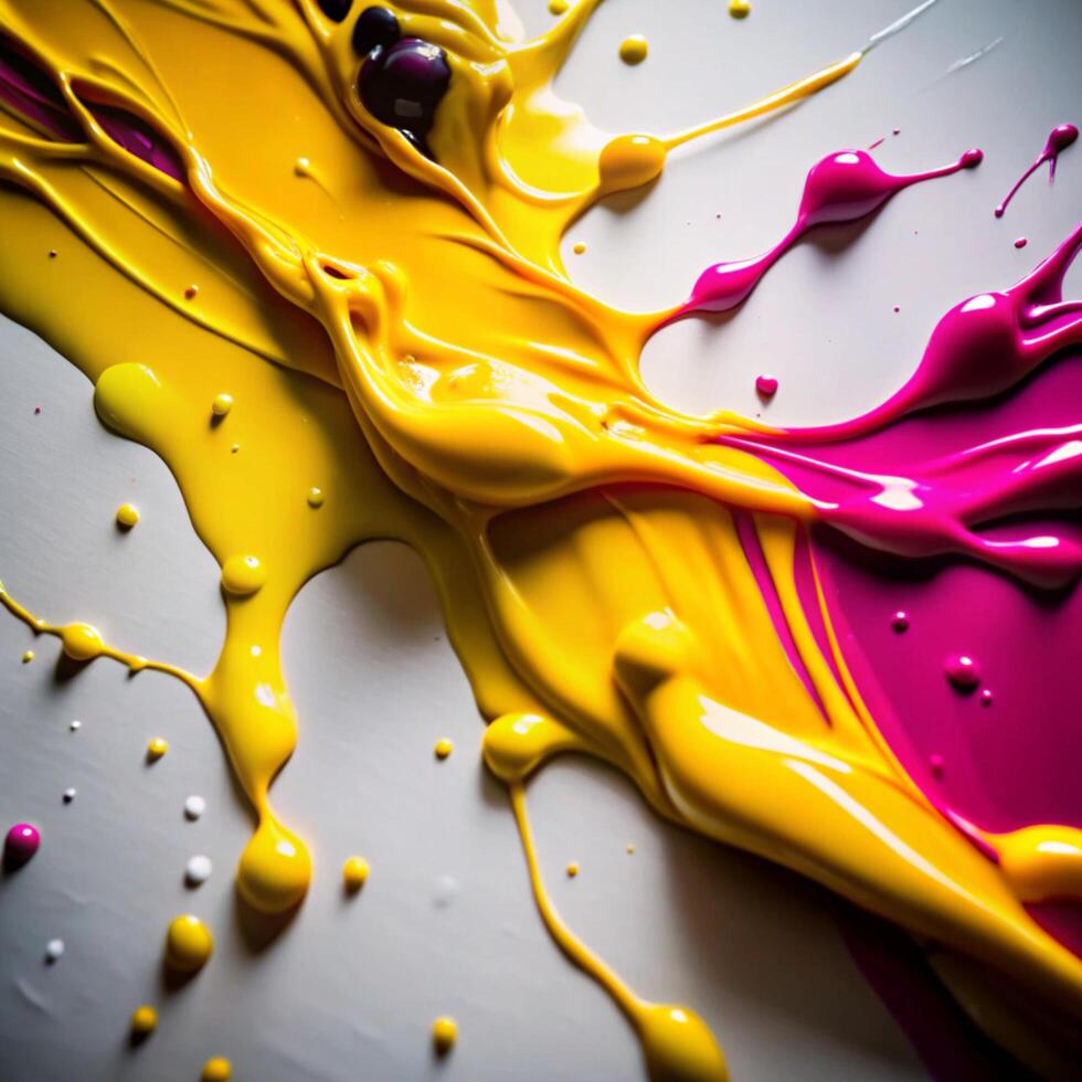 Abstract paint explosion vibrant yellow and magenta colors fluid dynamic motion art photo