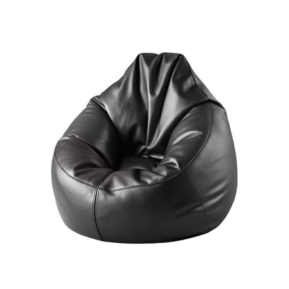 Black Leather Bean Bag Chair Comfortable Lounging Furniture Modern Design Relaxing Seat photo