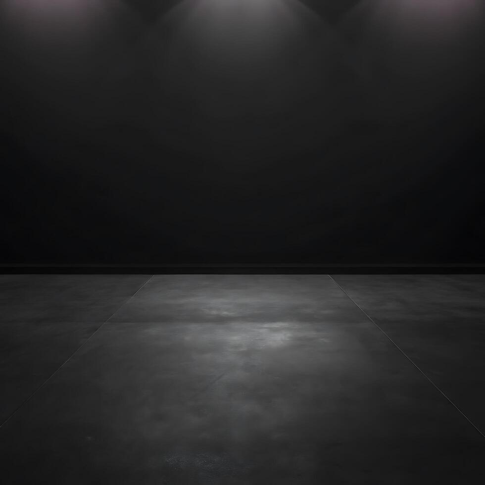 Dark Empty Room with Spotlights and Polished Concrete Floor photo