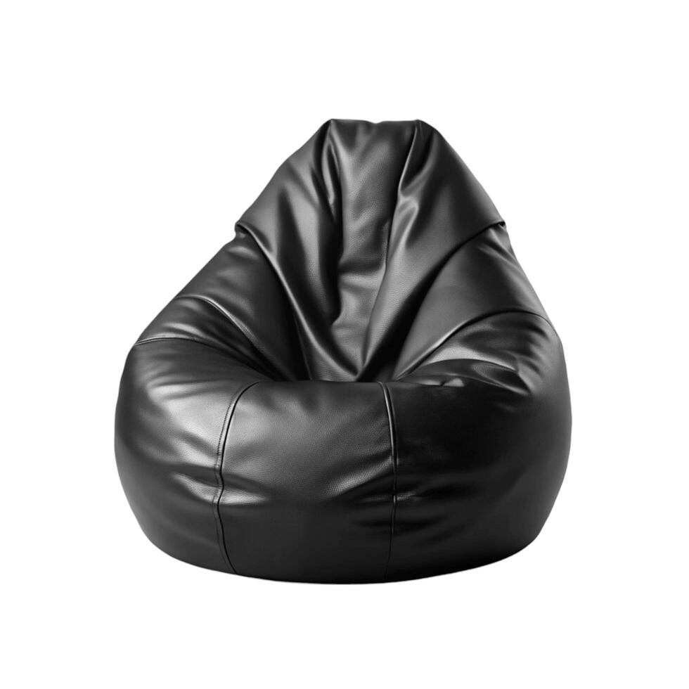 Elegant Black Leather Bean Bag Chair Comfortable Seating Modern Furniture photo