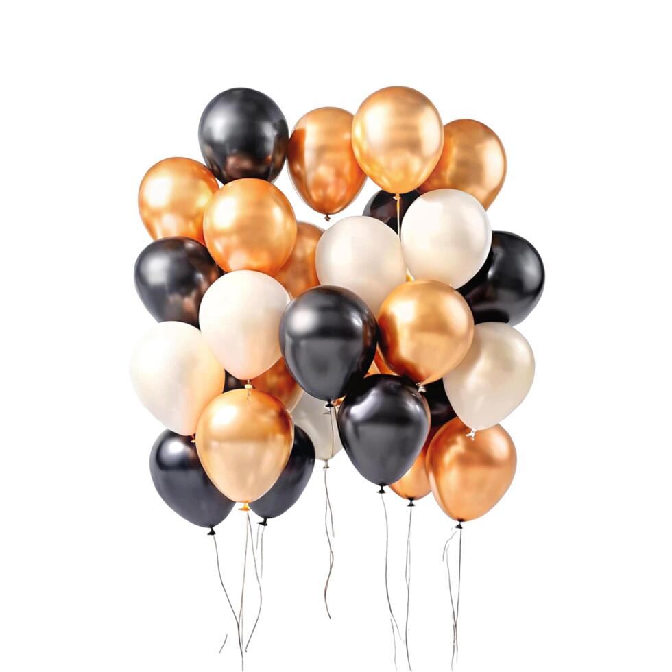 Elegant Cluster of Black Gold and White Balloons for a Festive Celebration photo