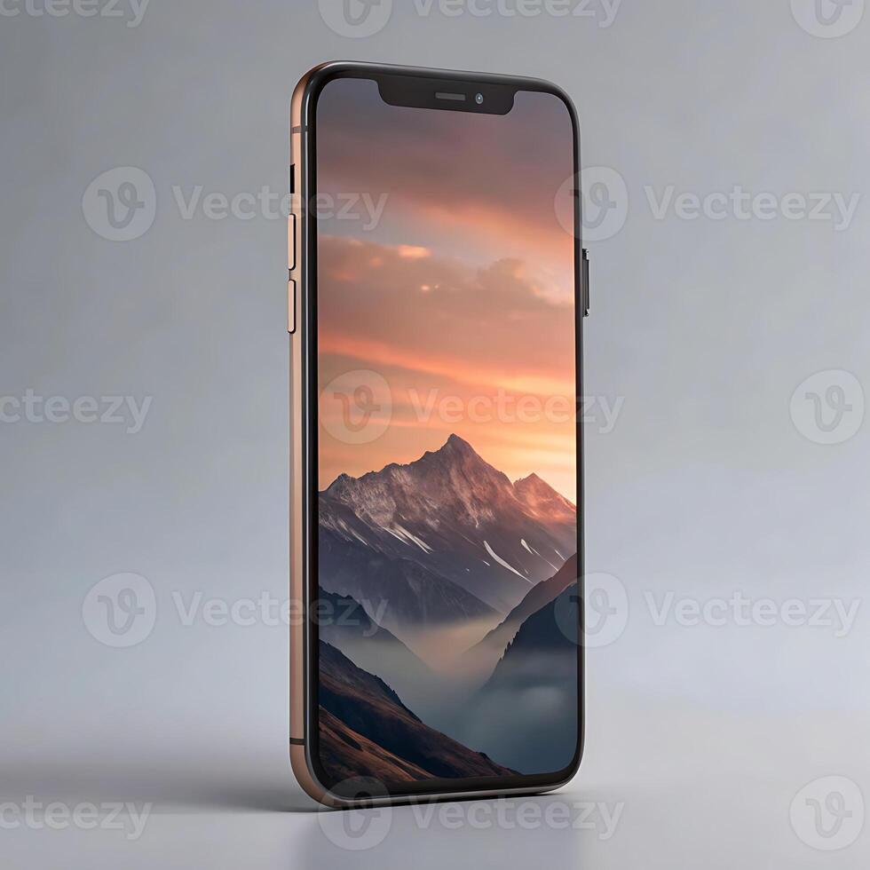 Iphone x mockup with mountains in the background photo