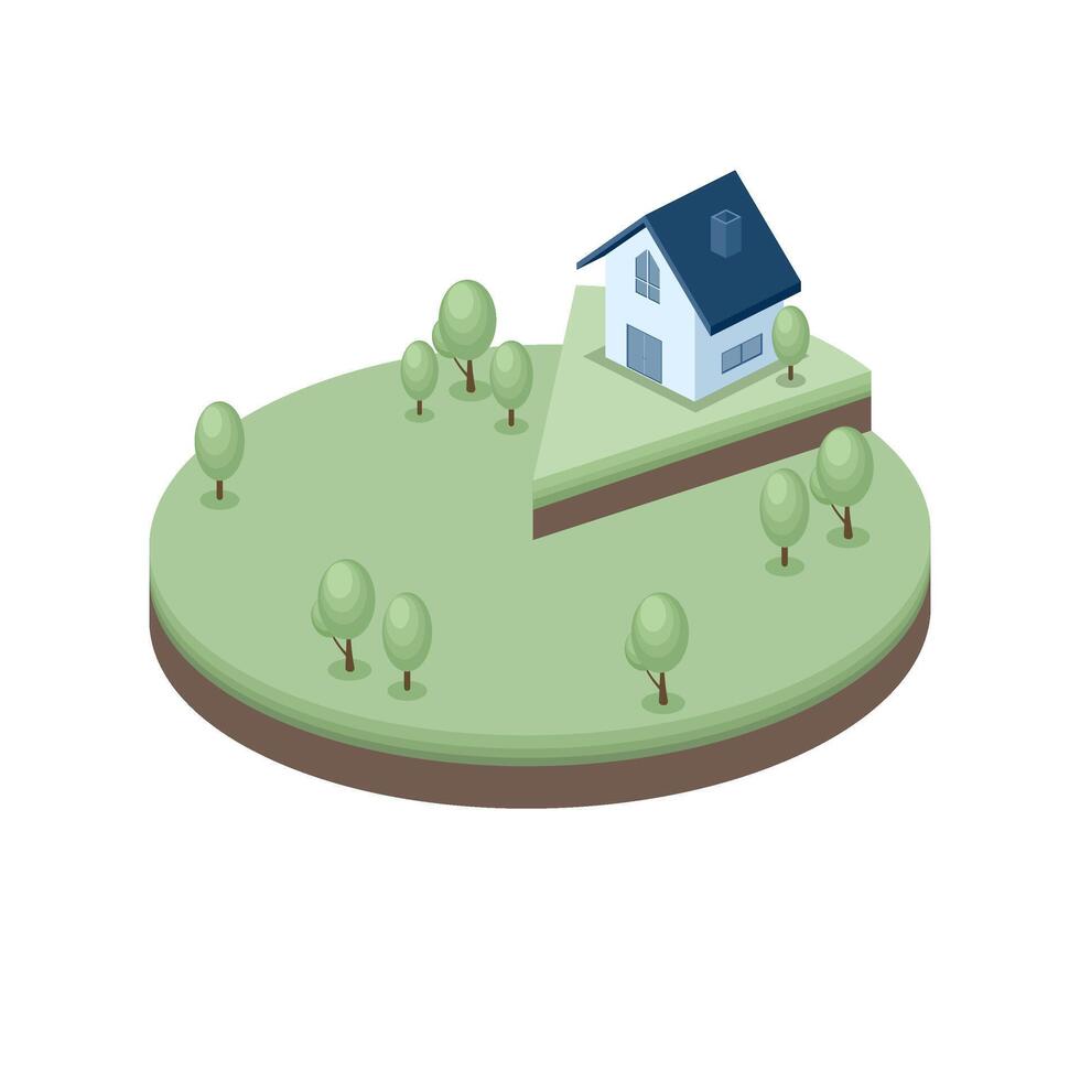isometric land allocation, land with house for sale, concept for investment in housing estates, illustration isolated on white background. vector