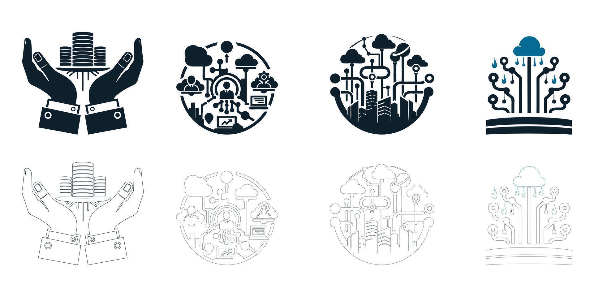 Diverse Cloud Computing and Financial Technology Icons vector