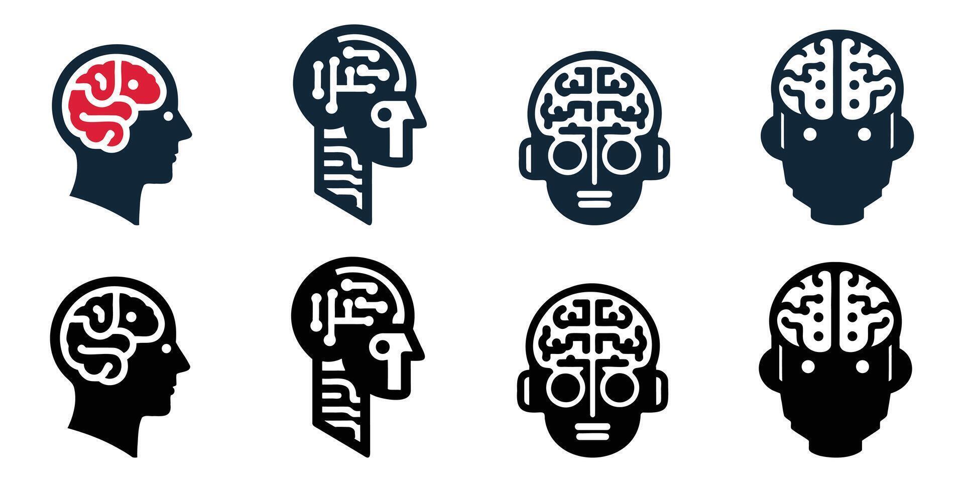 Human Brain and Artificial Intelligence Icons vector