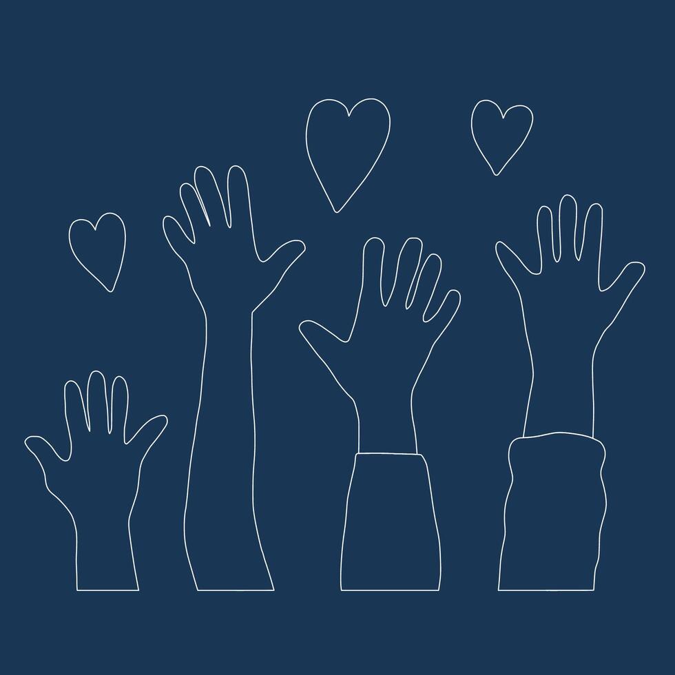 Volunteers hands up concept. simple design vector