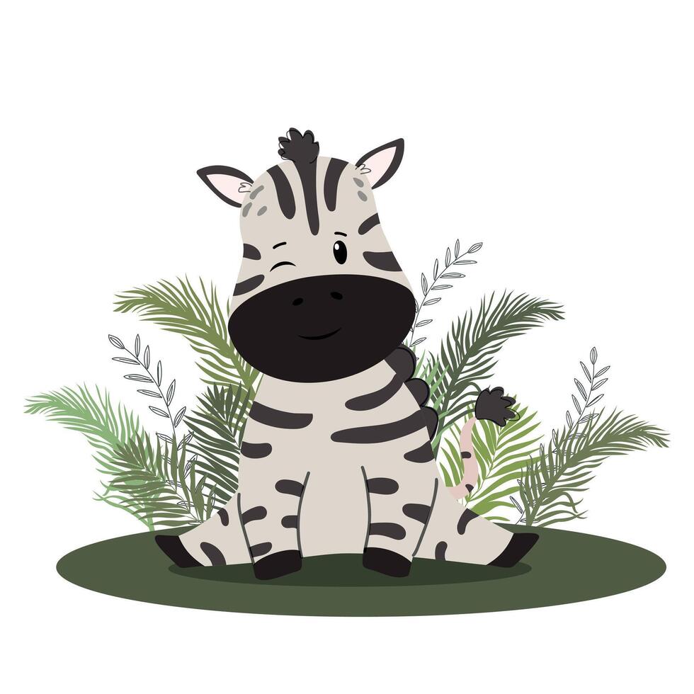 Safari animal zebra with palm leaves vector