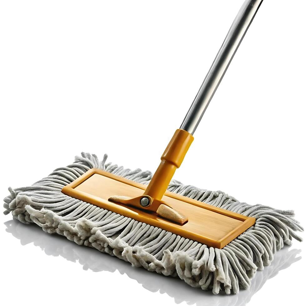 Highquality Stainless Steel Handle Flat Mop with Thick Gray Cotton Strings for Efficient Cleaning photo