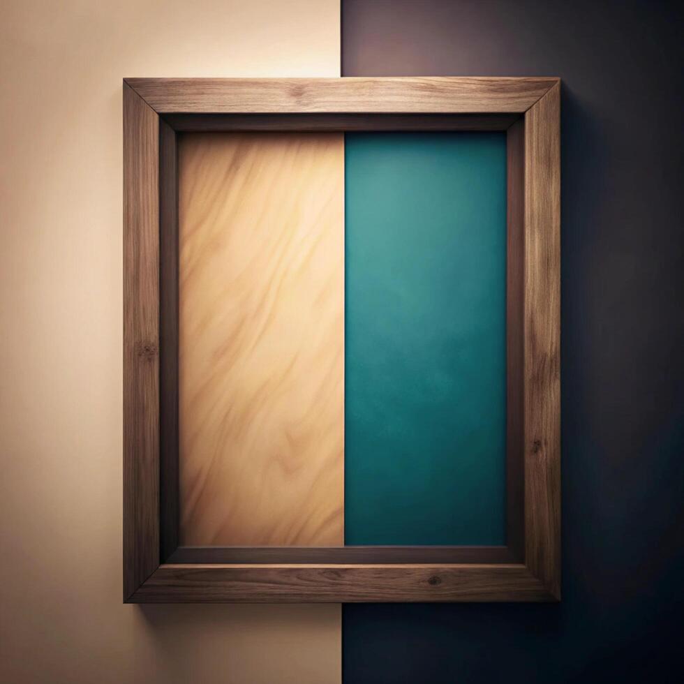 Modern Wooden Frame with Teal and Light Wood Panel Design Element photo