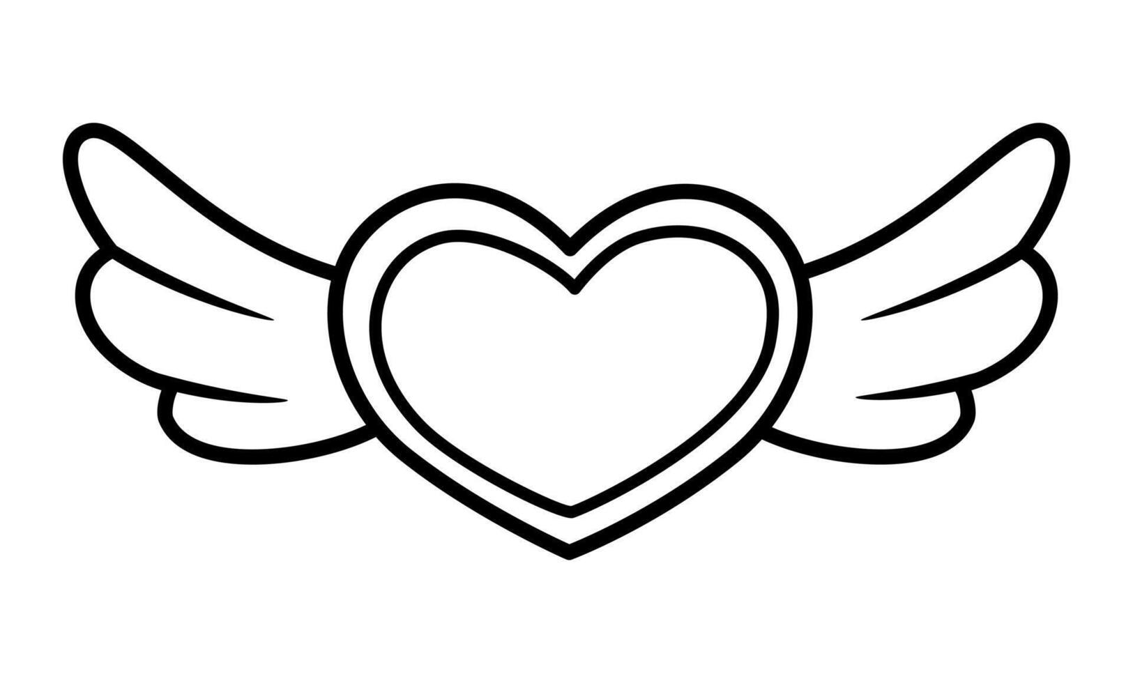 black and white heart with wings icon. Saint Valentine or unicorn line concept. Cute love illustration or coloring page vector