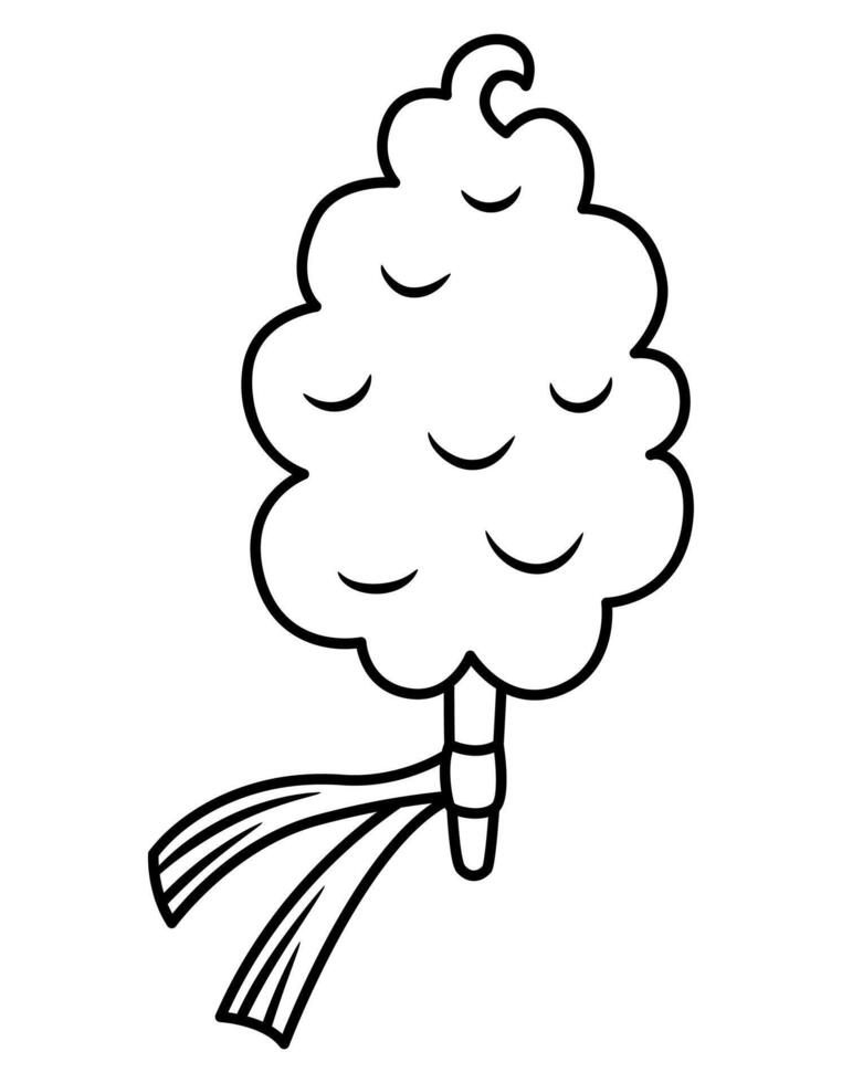 black and white cotton candy on stick decorated with band. Fairytale line themed birthday dessert. Cute magic candy bar design element. Sweet caramel icon or coloring page vector