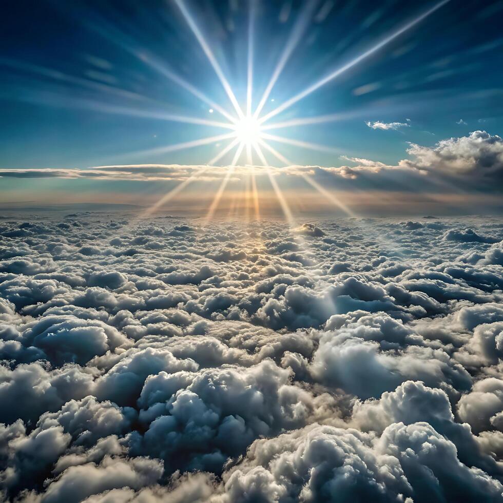 Stunning Aerial View of Sun Rays Shining Through Cloudscape photo