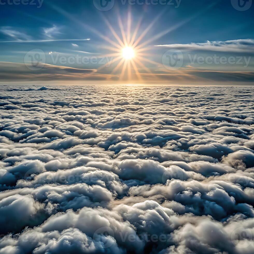 The sun shines over the clouds in this photo
