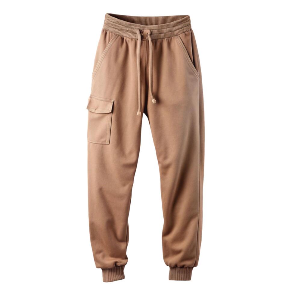 Stylish Camel Brown Cargo Joggers with Elastic Cuffs and Drawstring Waistband photo