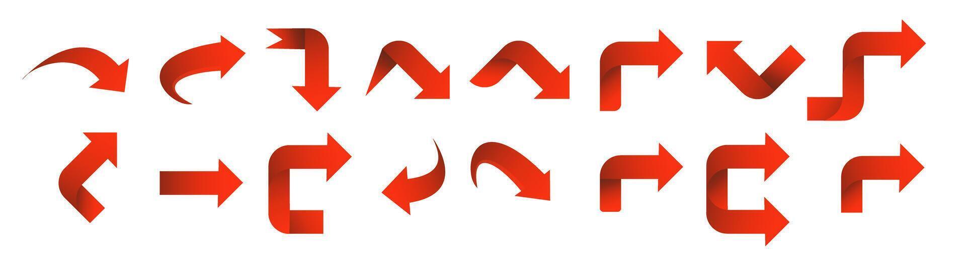 Set red arrow 3D icons pointing up down left right. vector