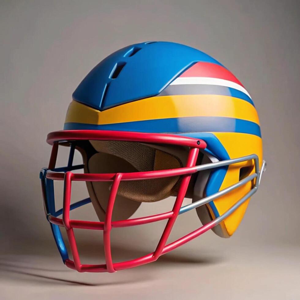Vibrant Blue Yellow and Red American Football Helmet photo