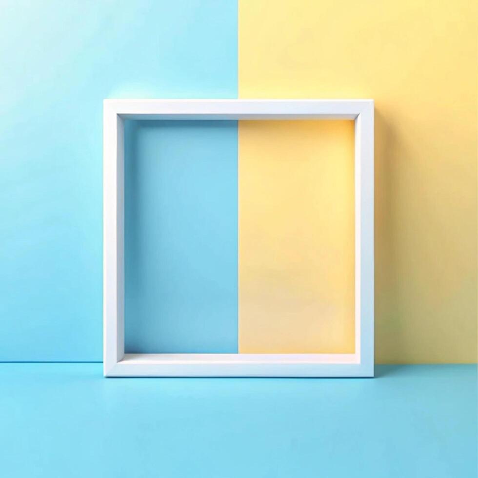 White Frame on Pastel Blue and Yellow Background Minimalist Photography photo