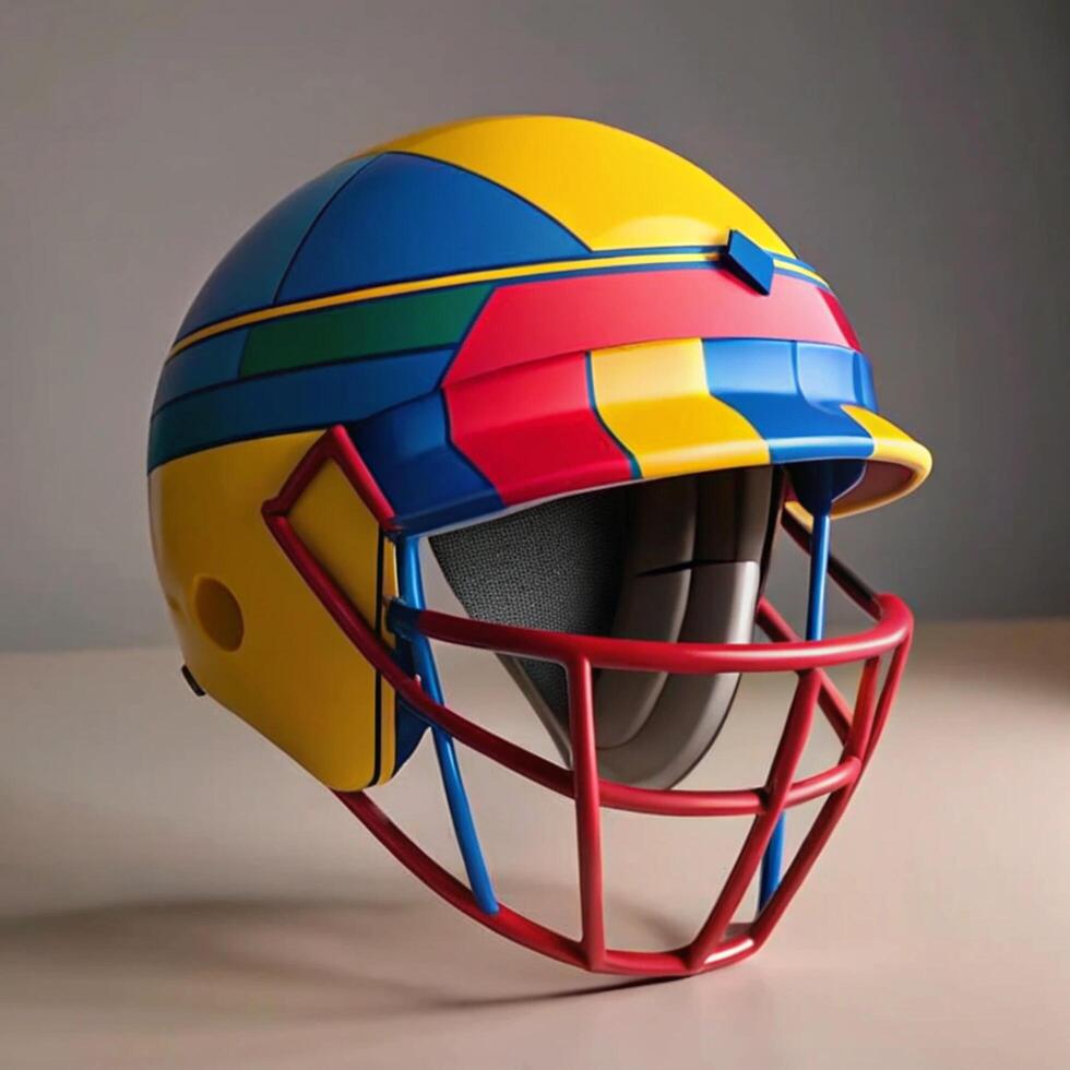 Colorful Geometric Design Football Helmet with Red Cage photo