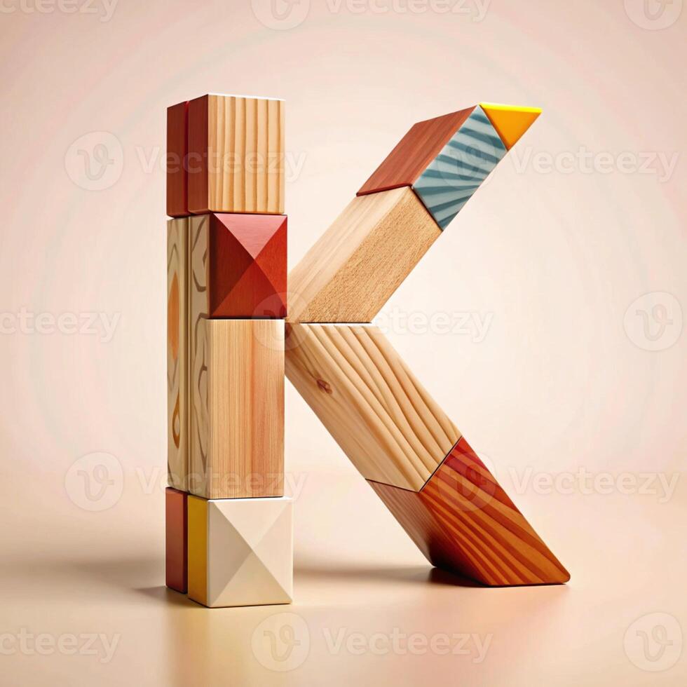 A wooden letter k made out of colorful blocks photo