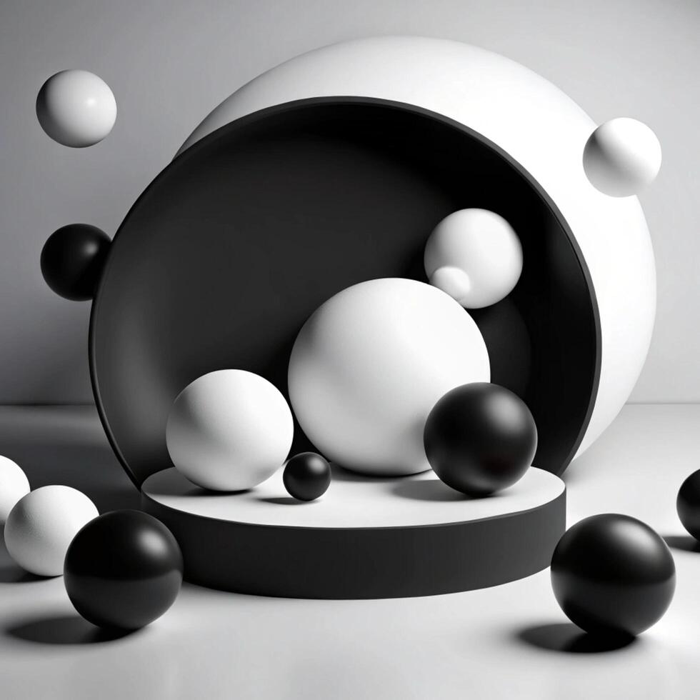 Abstract Black and White Sphere Composition on Minimalist Platform photo