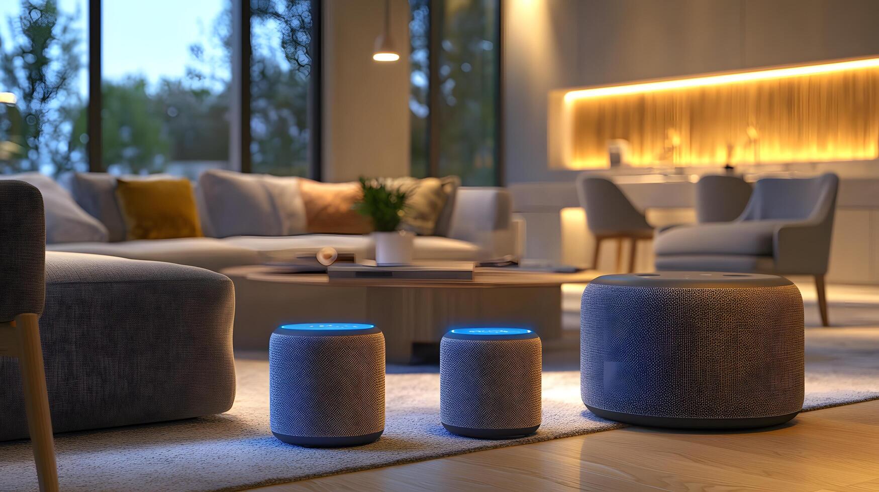 a living room with two smart speakers photo
