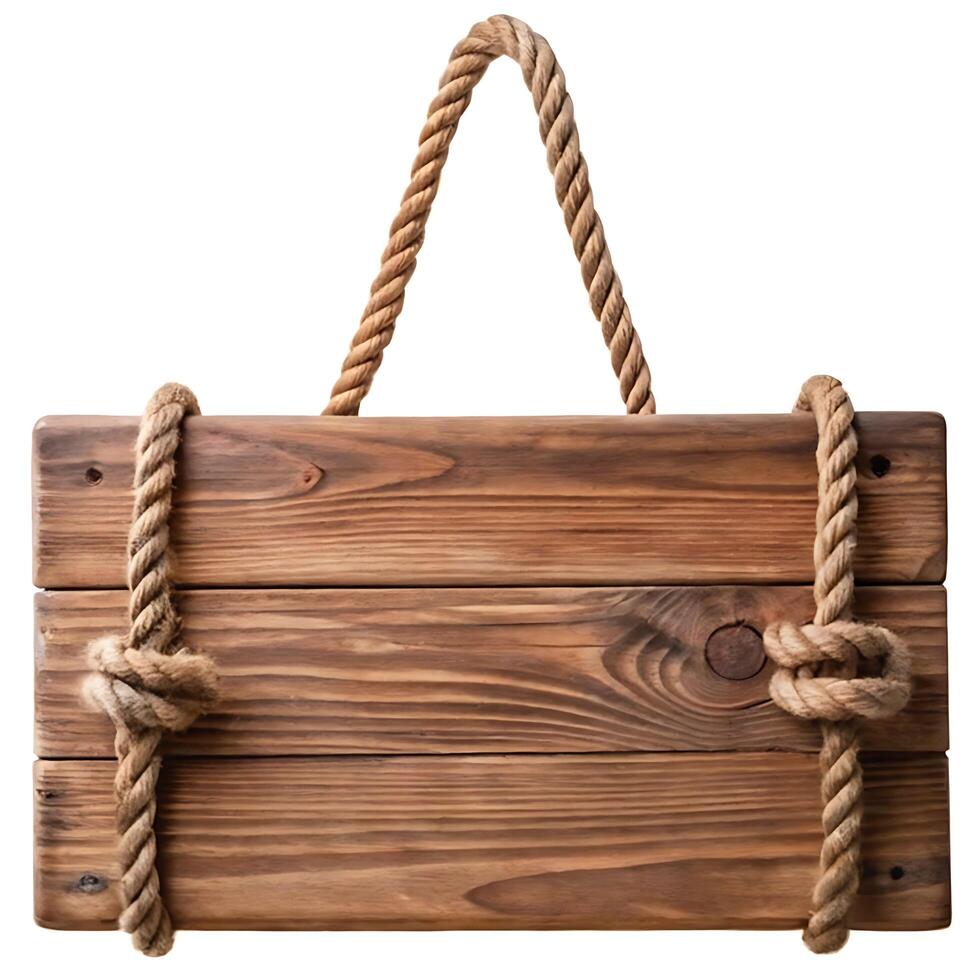 Rustic Wooden Sign with Rope Hanger Blank Template for Message or Announcement photo