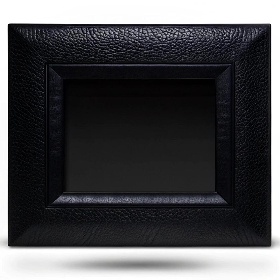 Elegant Black Leather Picture Frame with a Deep Matte Finish and Double Beveled Border photo