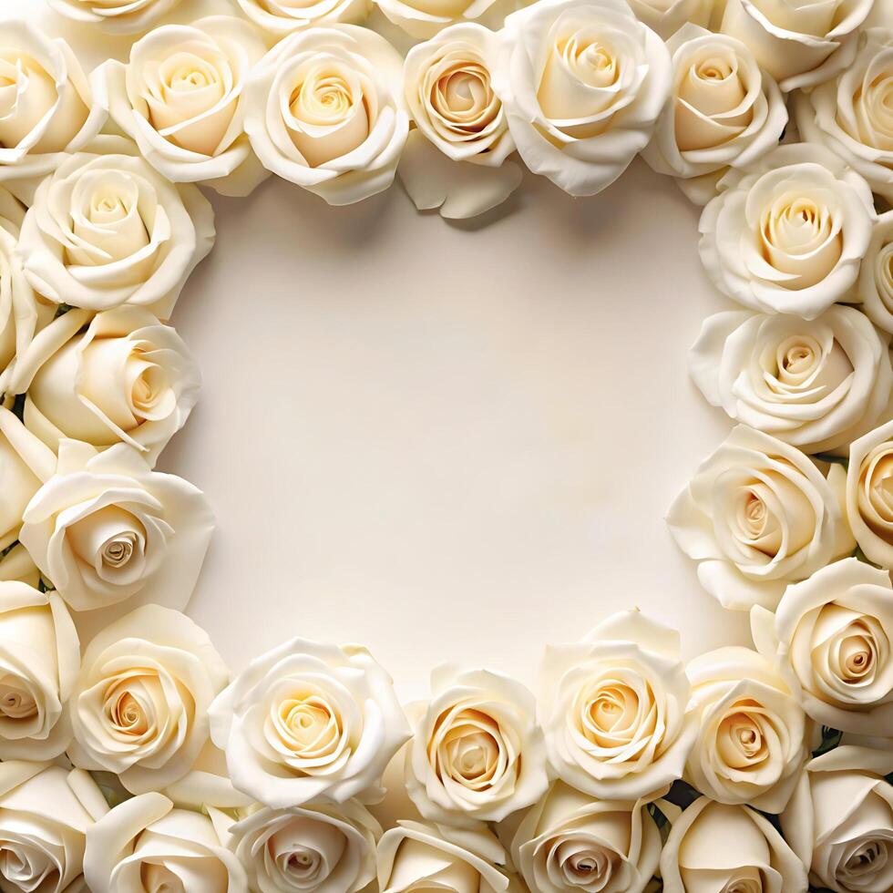 Beautiful Frame of CreamColored Roses for Wedding Invitation or Romantic Message photo