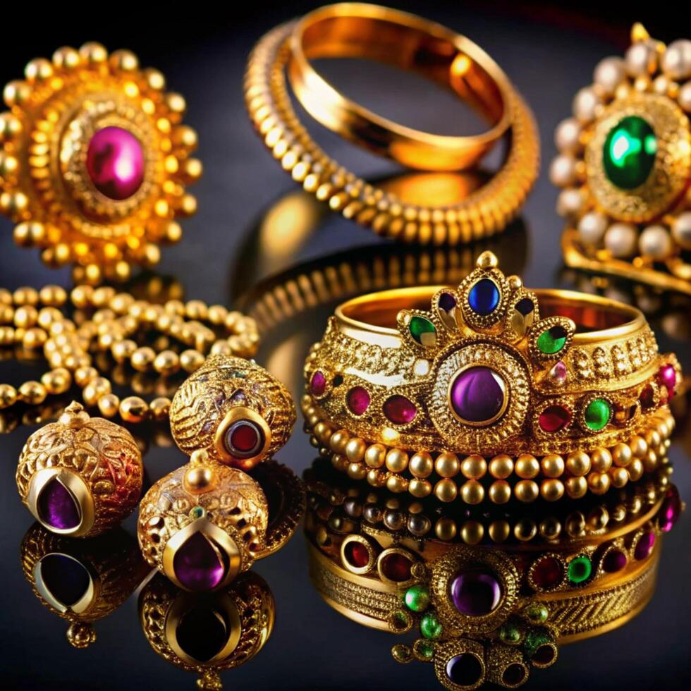 A Stunning Collection of Ornate Gold Jewelry with Precious Gemstones photo