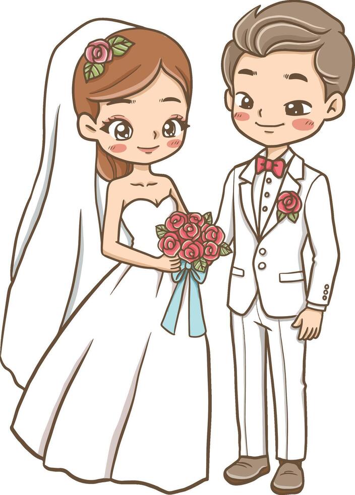 Bride and groom with wedding rings vector