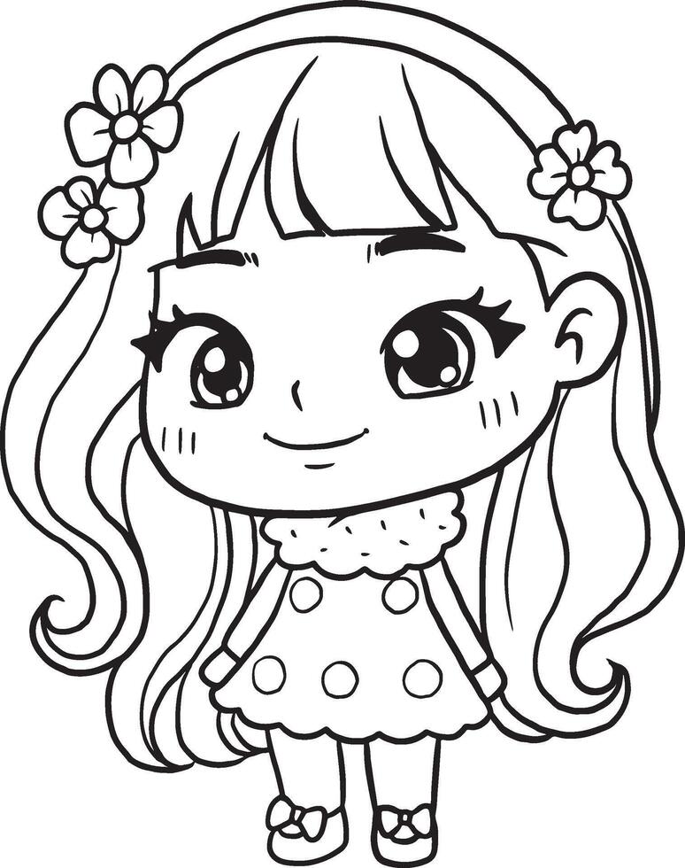 Cartoon princess cute kawaii character line drawing vector