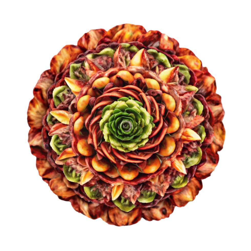 Intricate Floral Arrangement of Seeds and Petals in a Circular Pattern photo