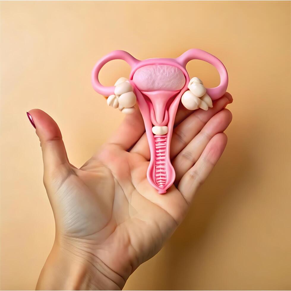 Detailed Anatomical Model of the Female Reproductive System Held in a Hand photo