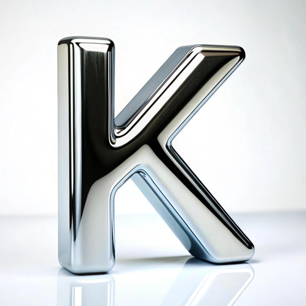 A Shiny Chrome Three Dimensional Letter K Reflecting Light photo