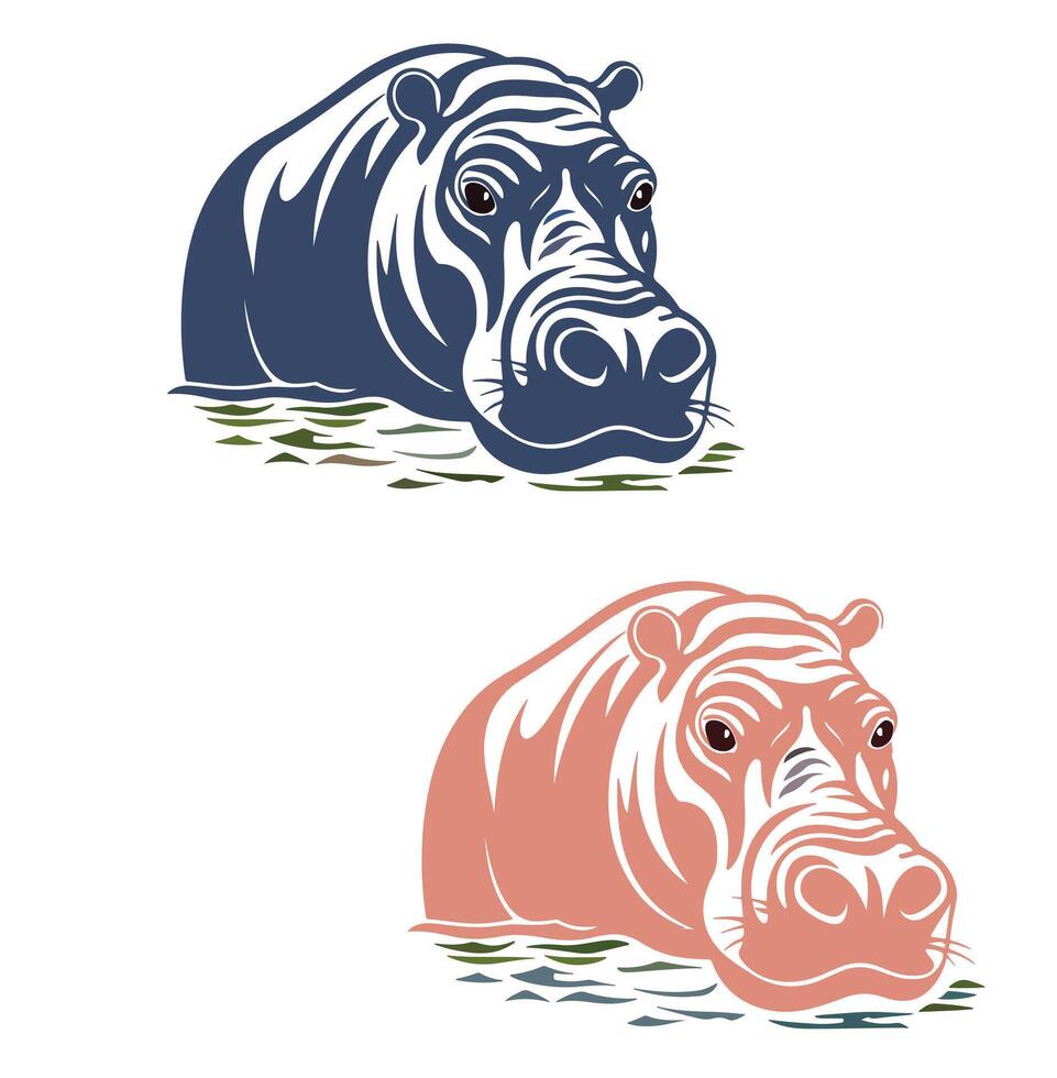 Hippo in the River with Birds Funny Cartoon Hippo with Sunglasses vector