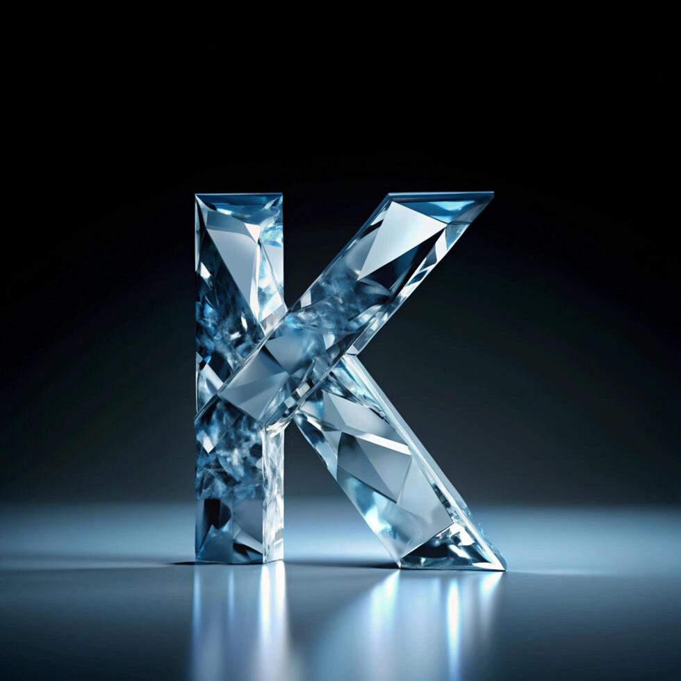 A Sparkling Crystal K Letter Design 3D Render photo