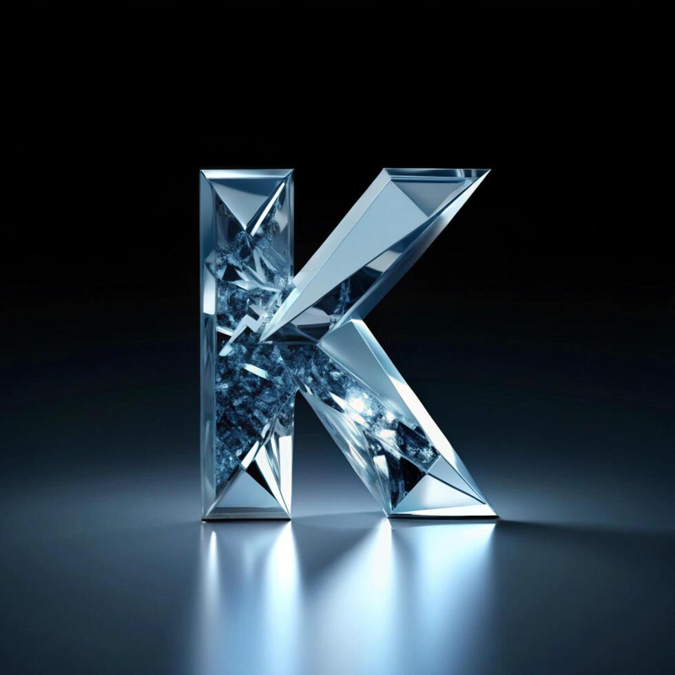 A Sparkling Crystal Letter K Design with a Glacial Texture and Reflective Surface photo