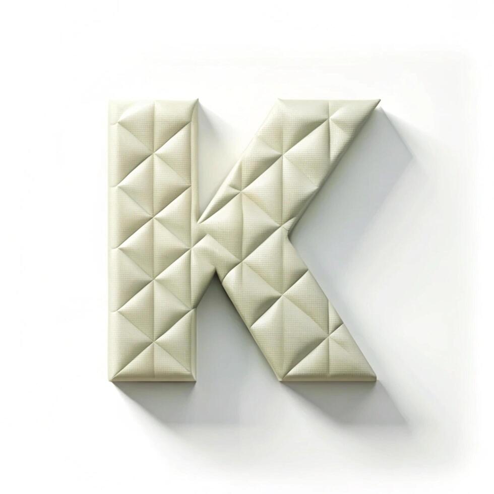 Beige Upholstered Letter K with Geometric Pattern, 3D Render, White Background, Modern Design, Textured Alphabet photo