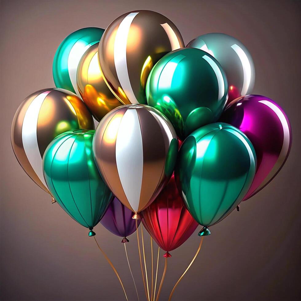 A Cluster of Metallic Balloons in Vibrant Colors for a Festive Celebration photo
