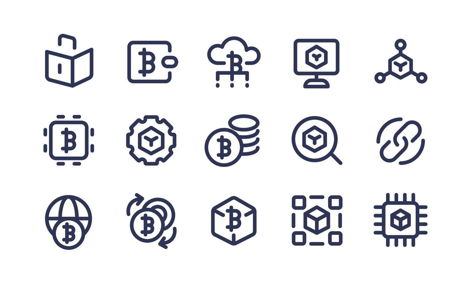 Blockchain technology bitcoin linear icon. Duotone color. Collection of computer technology, cryptocurrency, exchange, nodes, digital security themes. vector