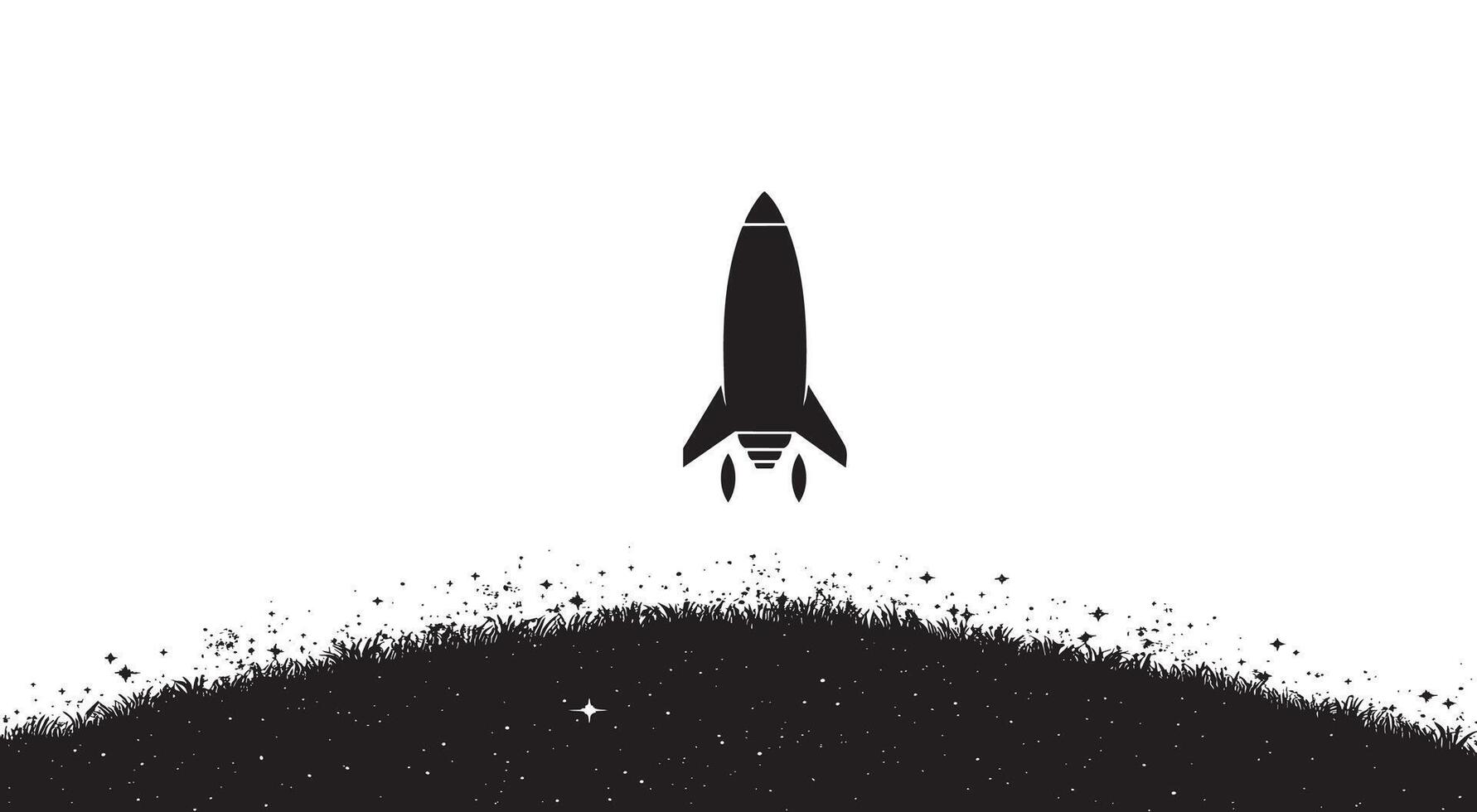 Black rocket silhouette launching into space vector