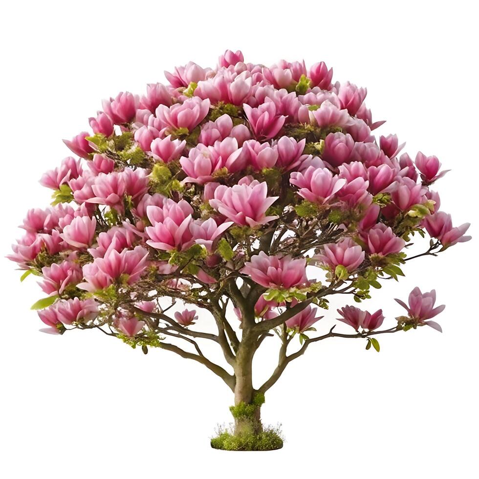 A Stunning Pink Magnolia Tree in Full Bloom Isolated on White Background photo