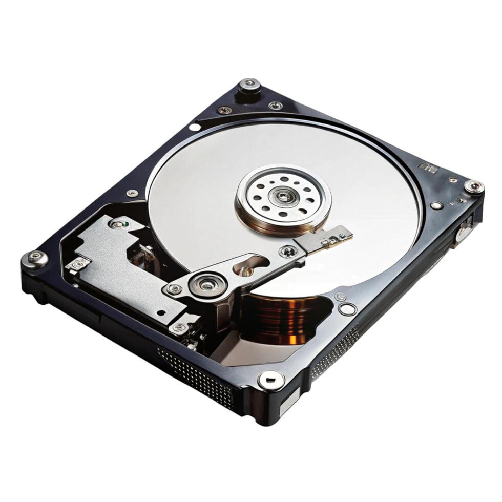 High resolution of a computer hard disk drive showing internal components photo