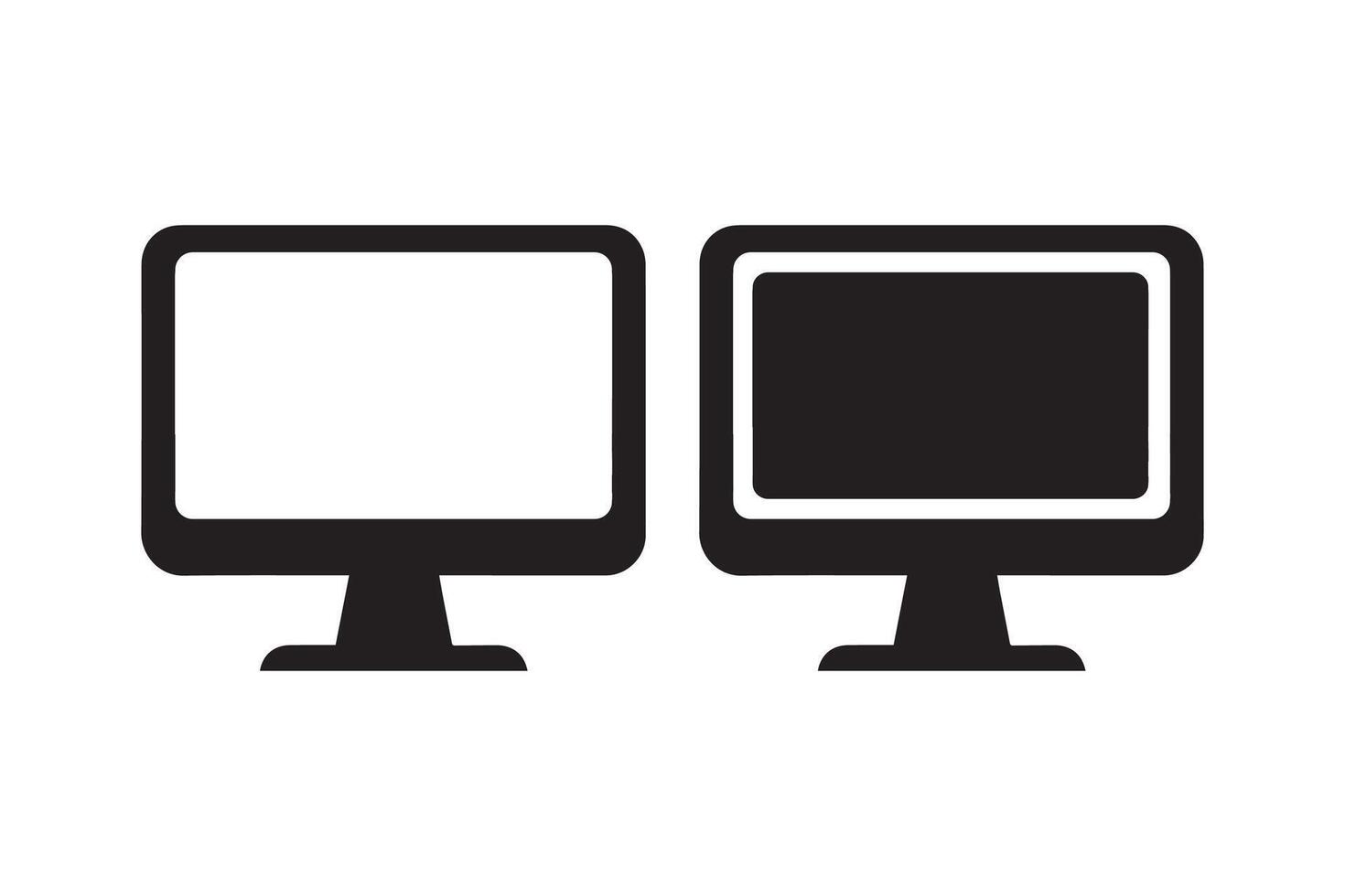 Two computer monitors are shown in black and white vector