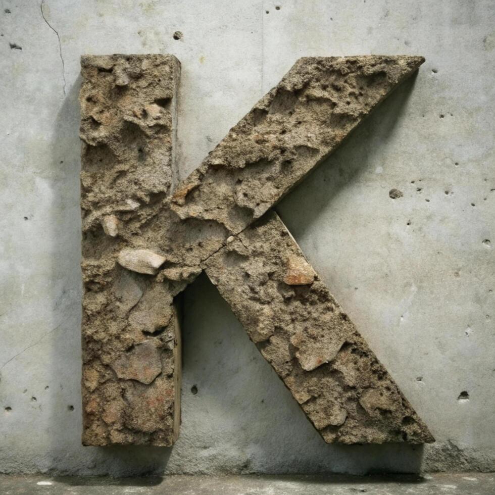 A Stone Letter K on a Concrete Wall, Rough Texture, Outdoor Setting, Architectural Detail, Urban Design Element photo