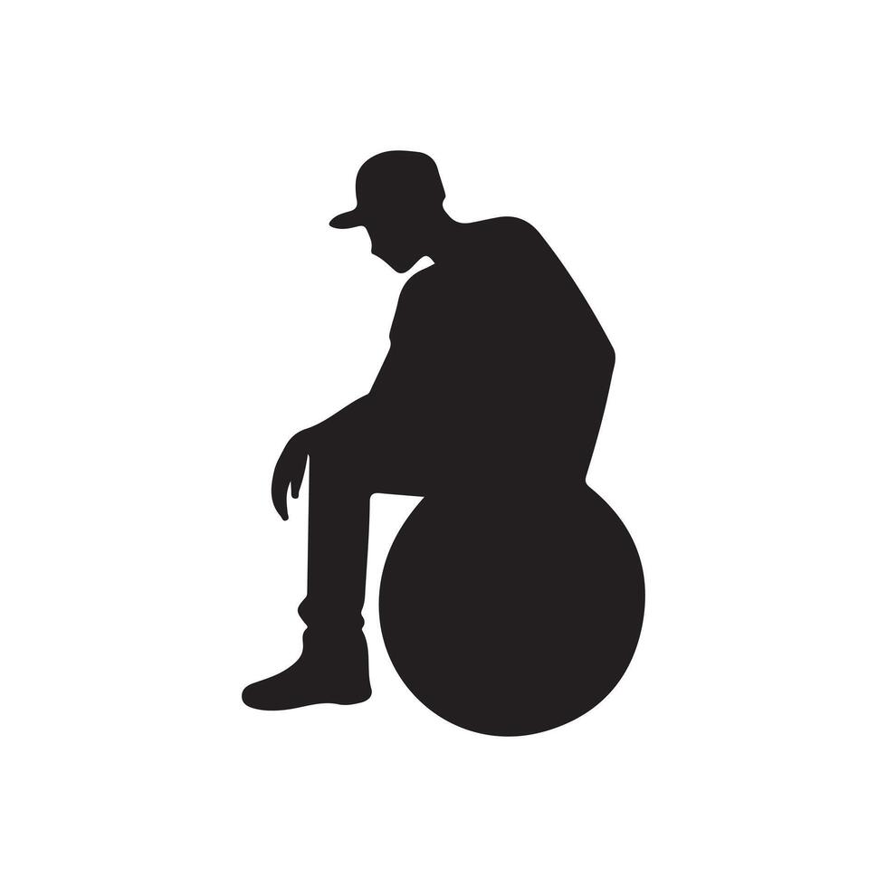 A silhouette of a man sitting on a ball design on a white background vector